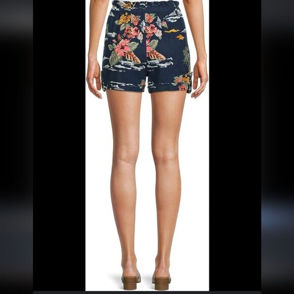 Time & True Linen Rayon Blend Hawaiian Print High-Waist Shorts Sz L - Picture 1 of 6